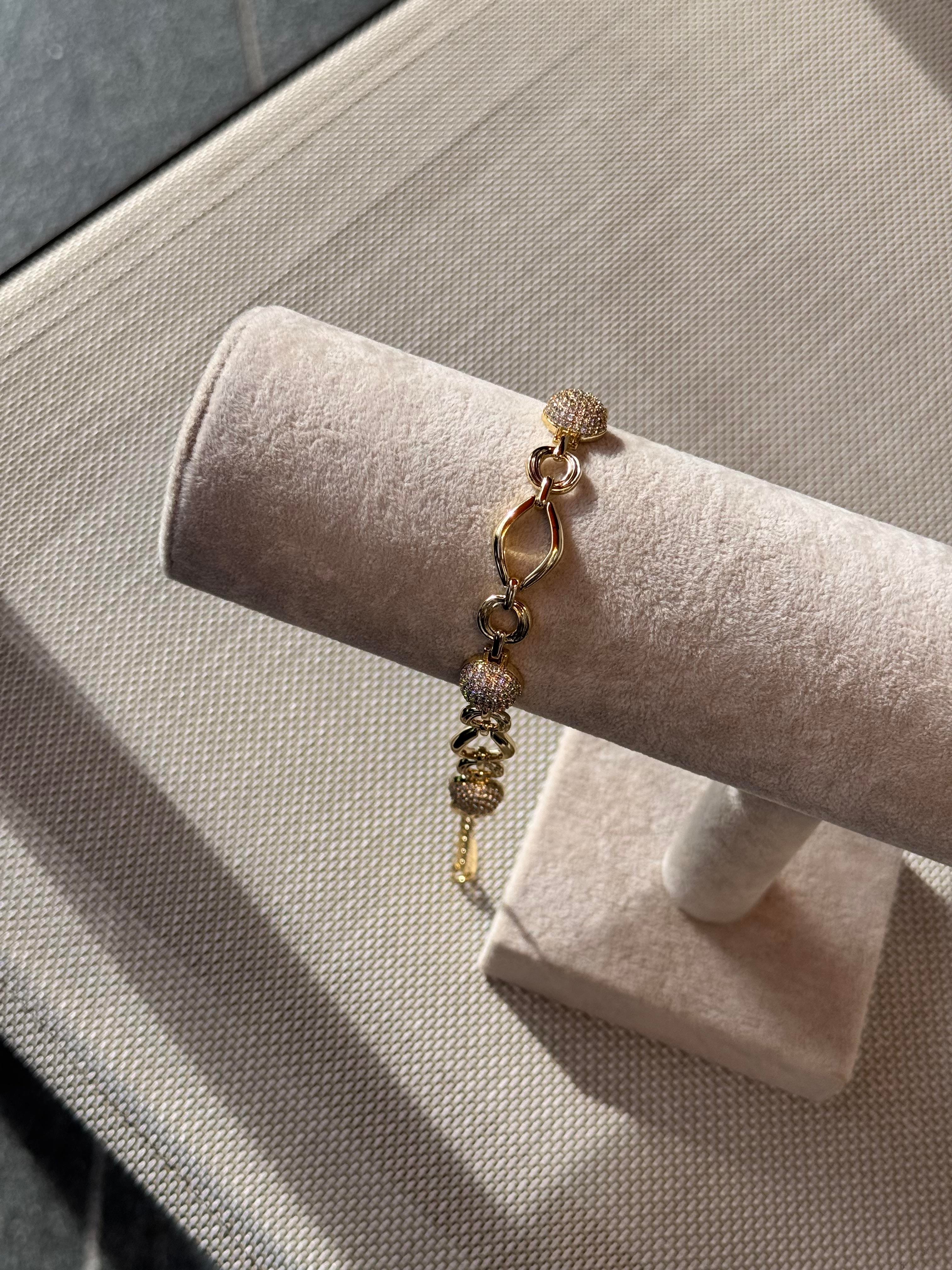 14k yuvarlak taşlı gold bileklik