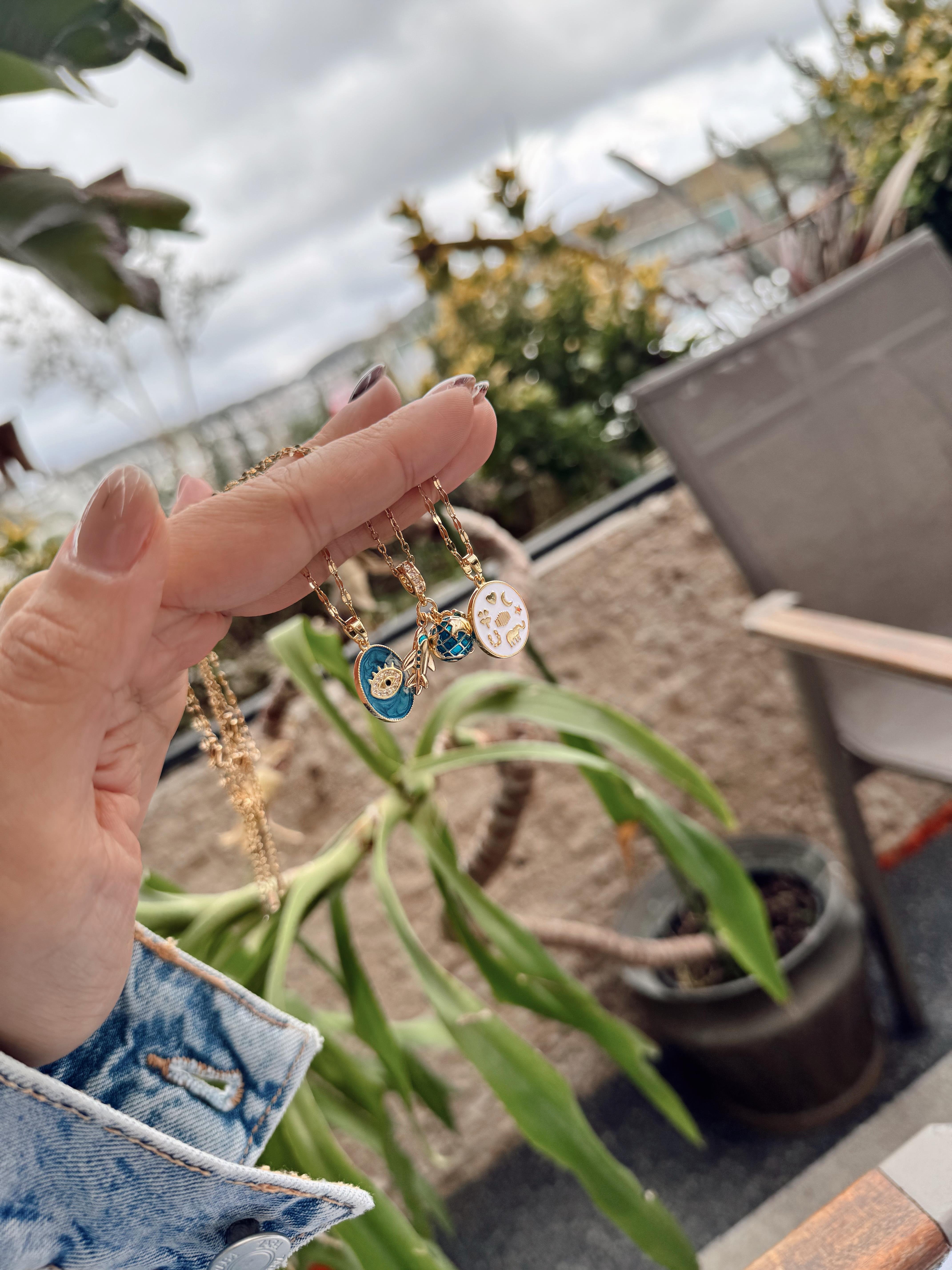 Çelik Mavi göz kolye