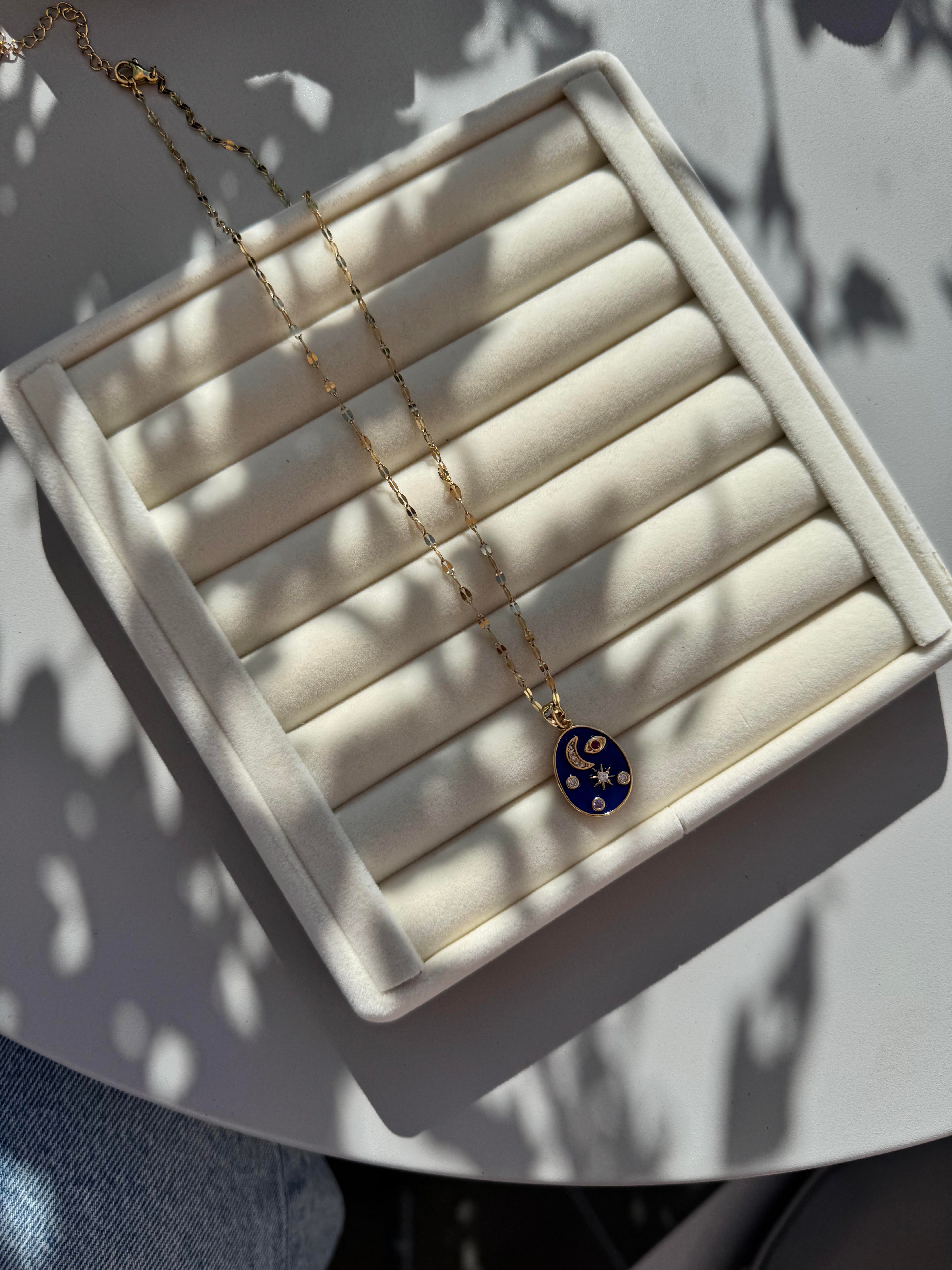 Lacivert çelik plaka şans kolyesi