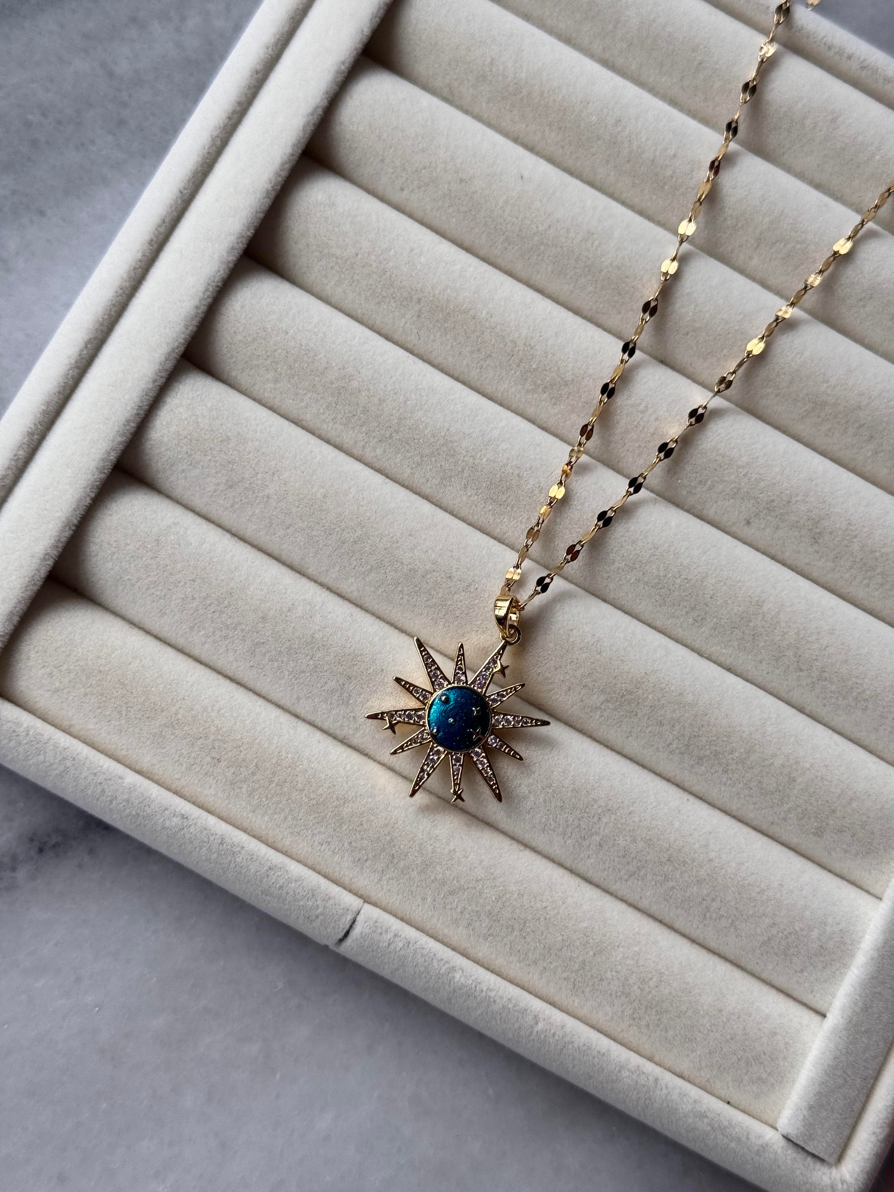 Mavi Mine Güneş Kolye