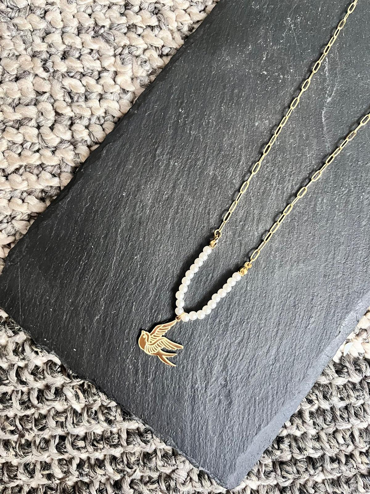 Minik Topçuk Detay Kuş Çelik Kolye