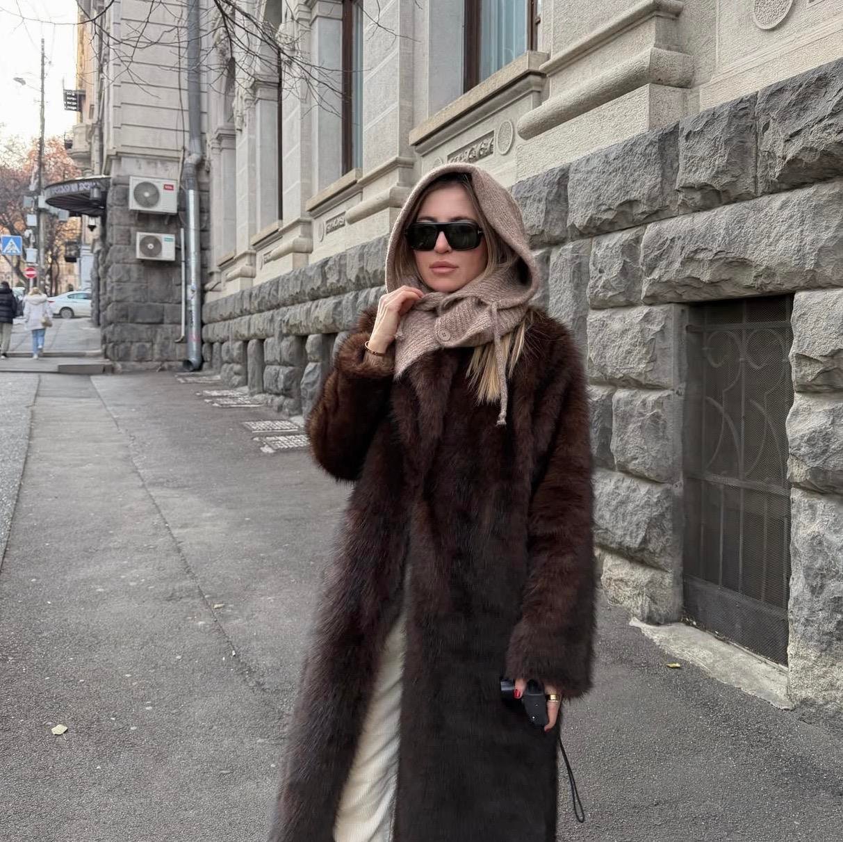 Örgü düğmeli vizon(kahve) balaklava  