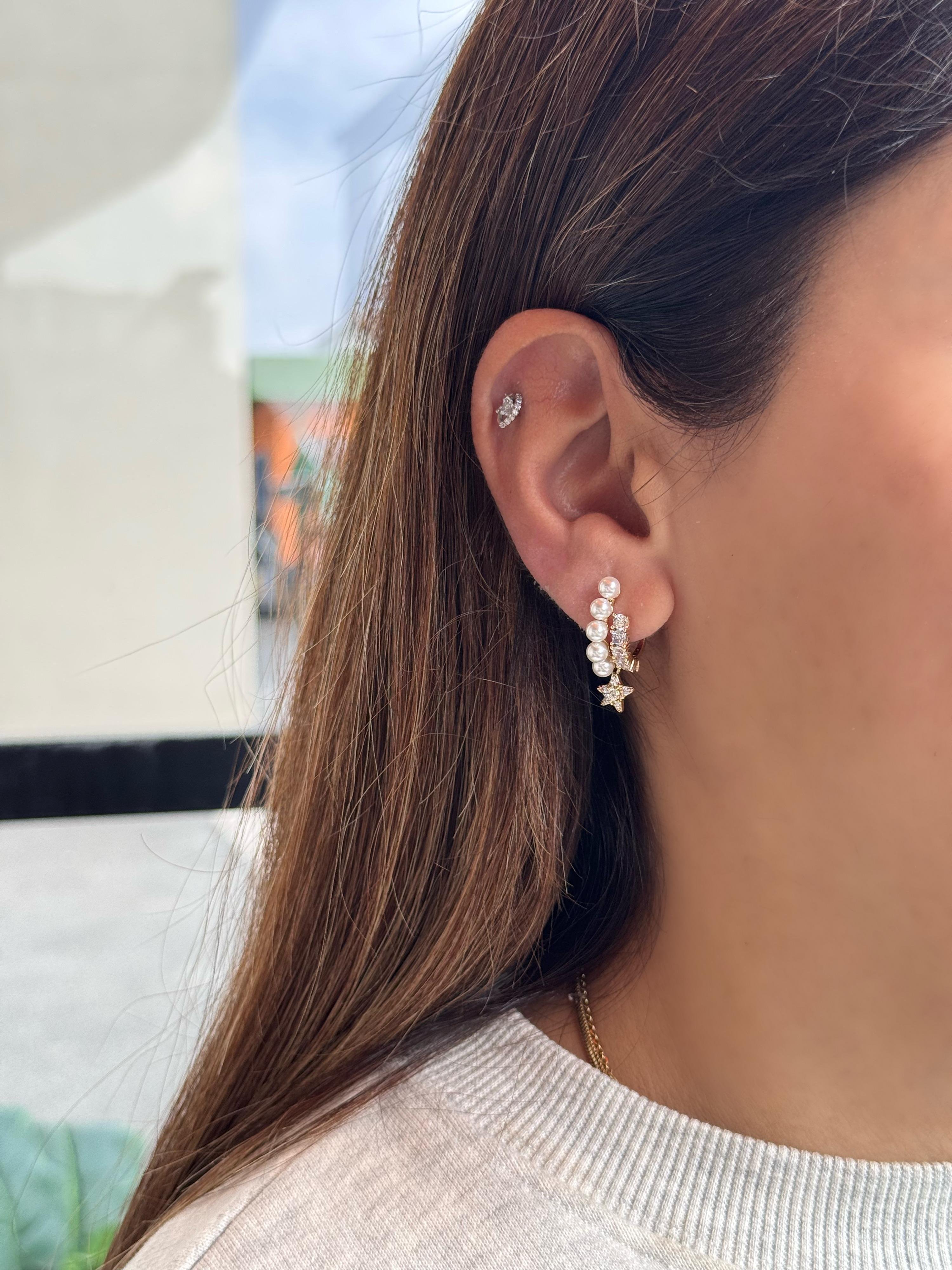 Özel Seri incili taşlı çift sıra küpe