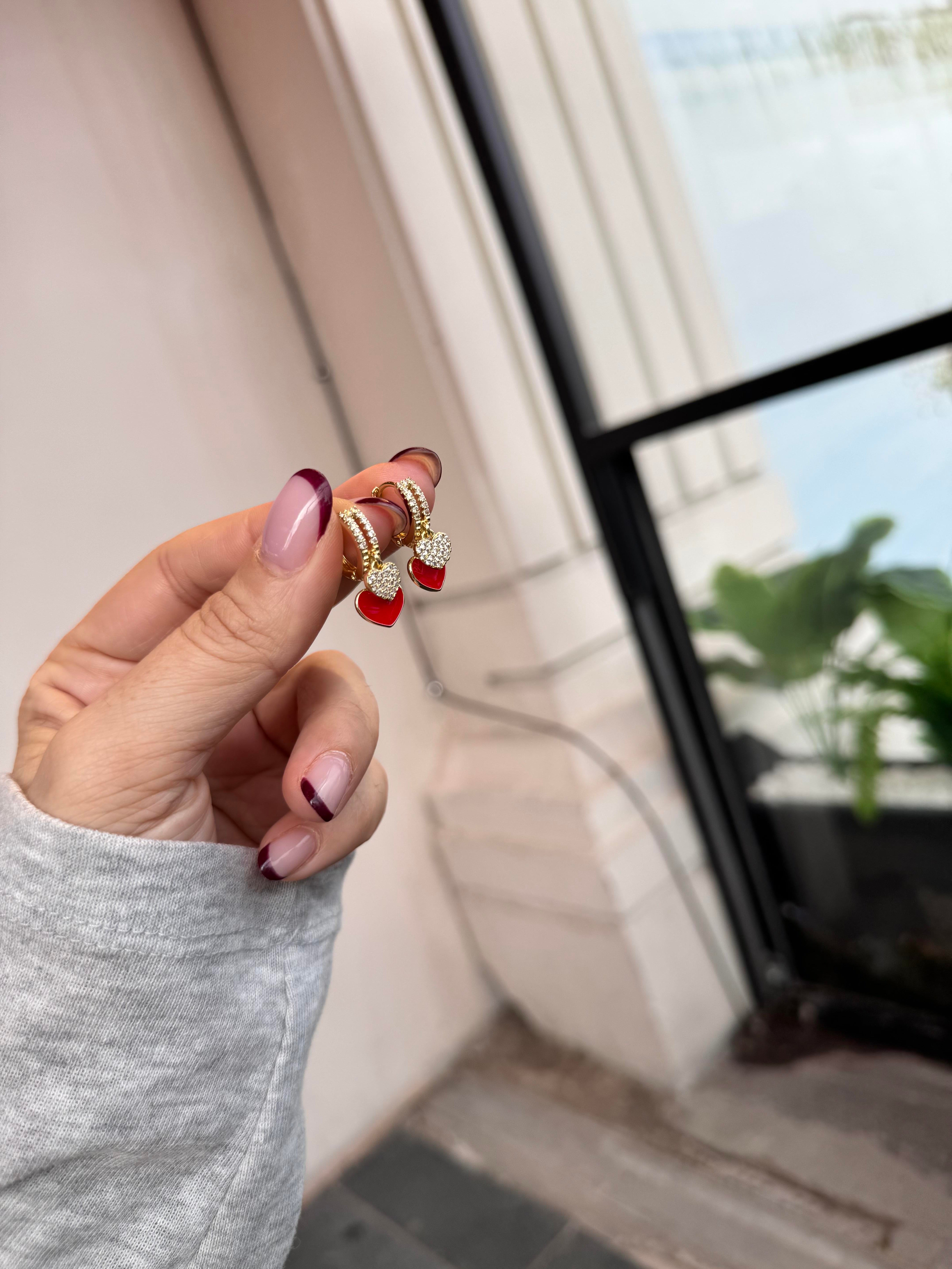 Özel Seri kırmızı çift kalpli küpe