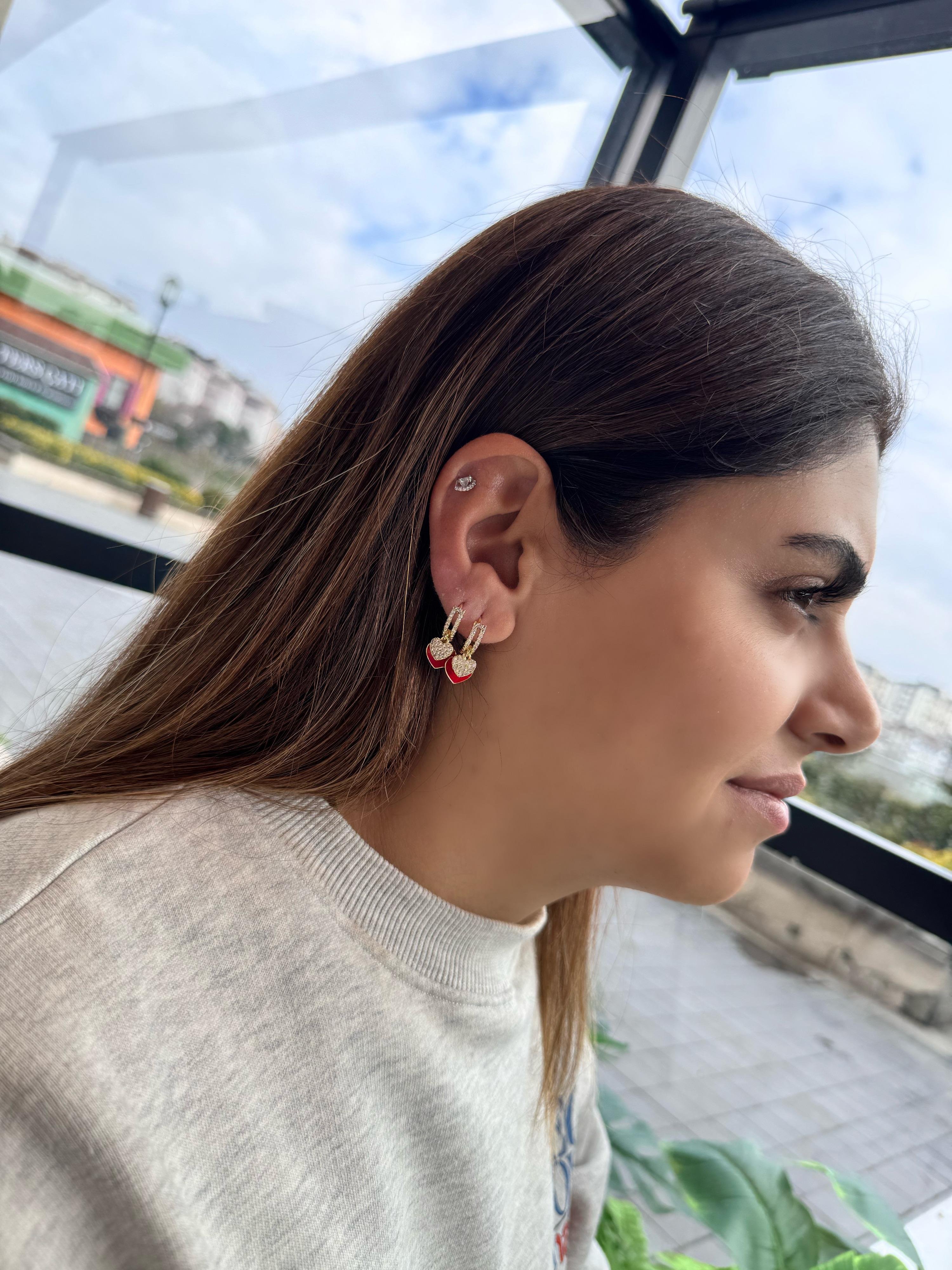 Özel Seri kırmızı çift kalpli küpe