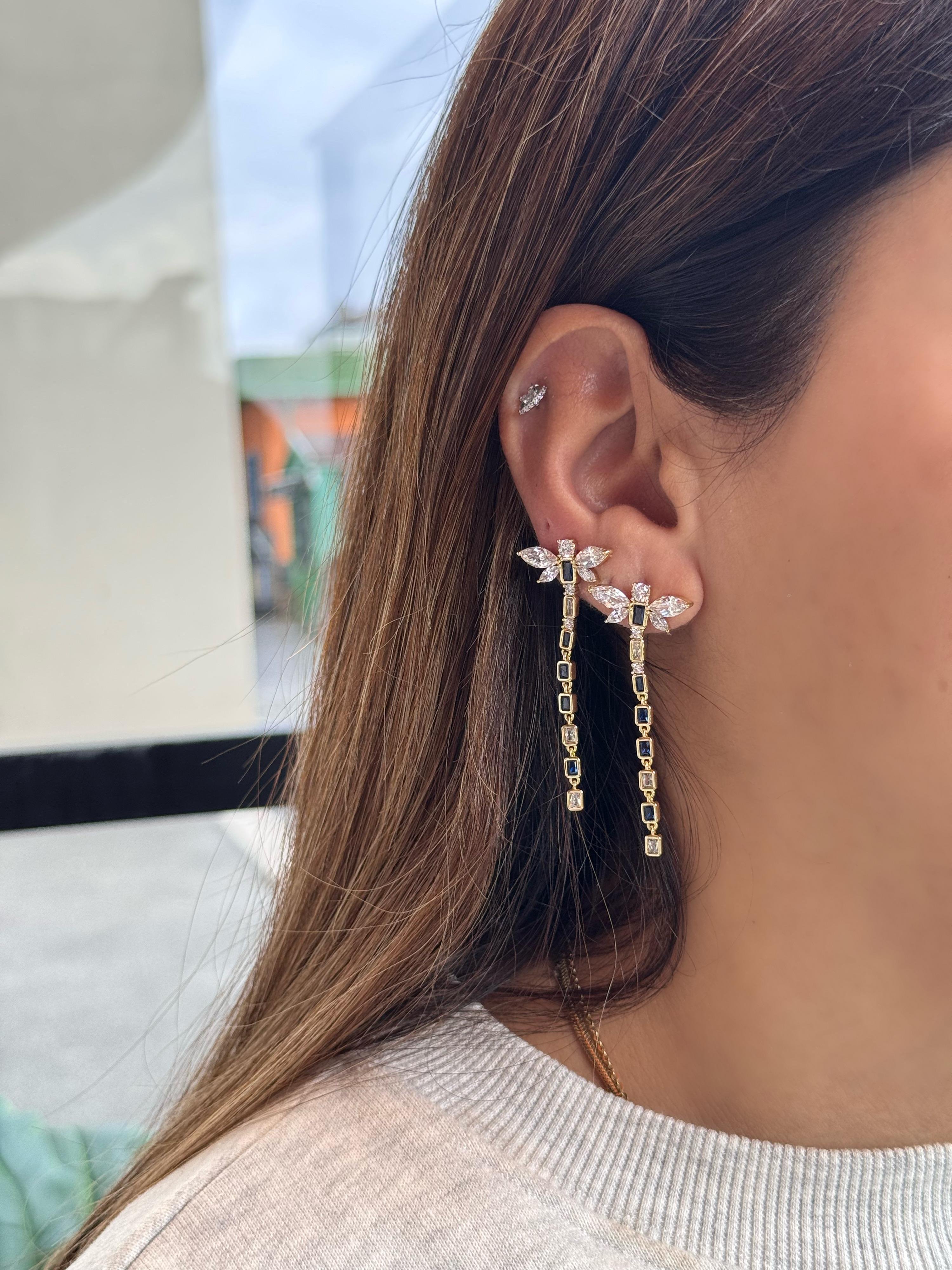 Özel Seri mavi taşlı sallantılı küpe