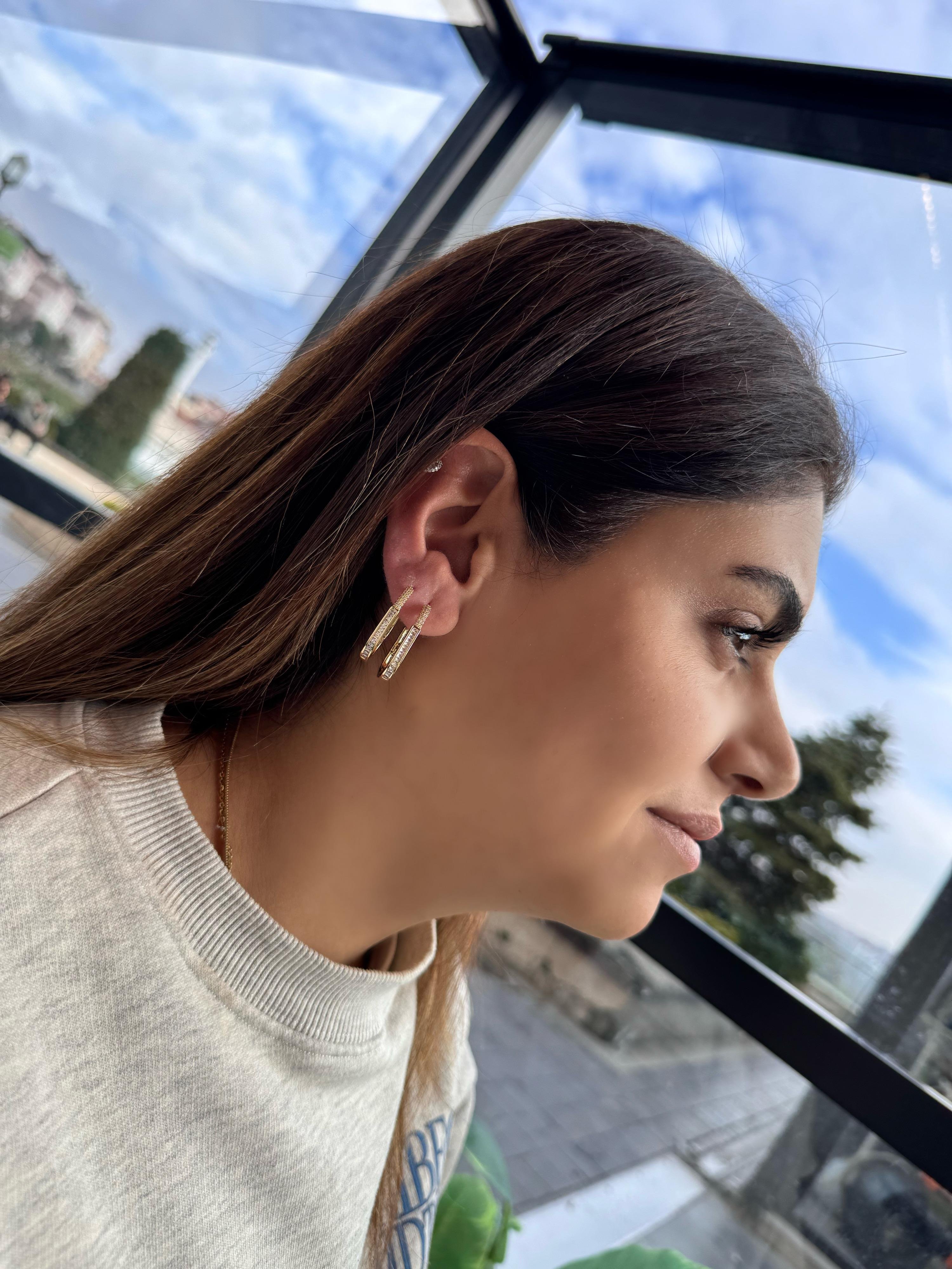 Özel Seri oval çift taşlı Küpe