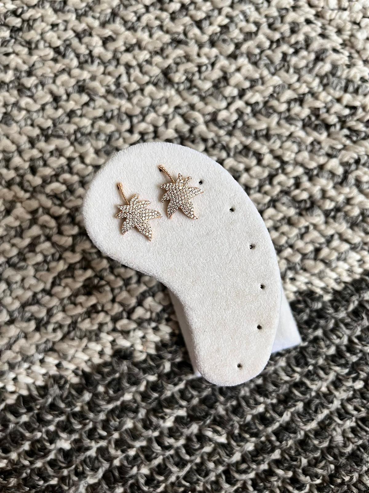 Taşlı Yaprak Detaylı Vip Küpe