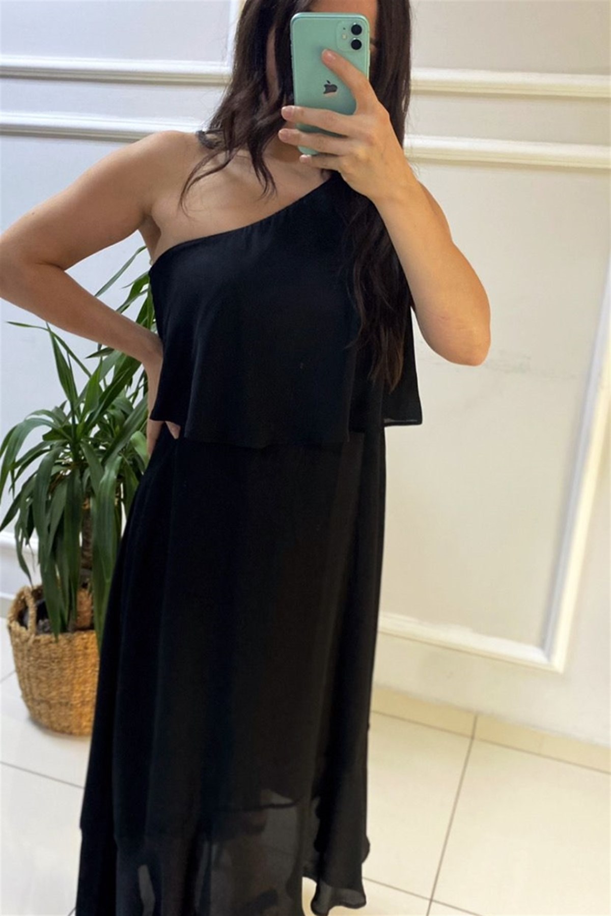  Tek Omuzlu Sifon Elbise