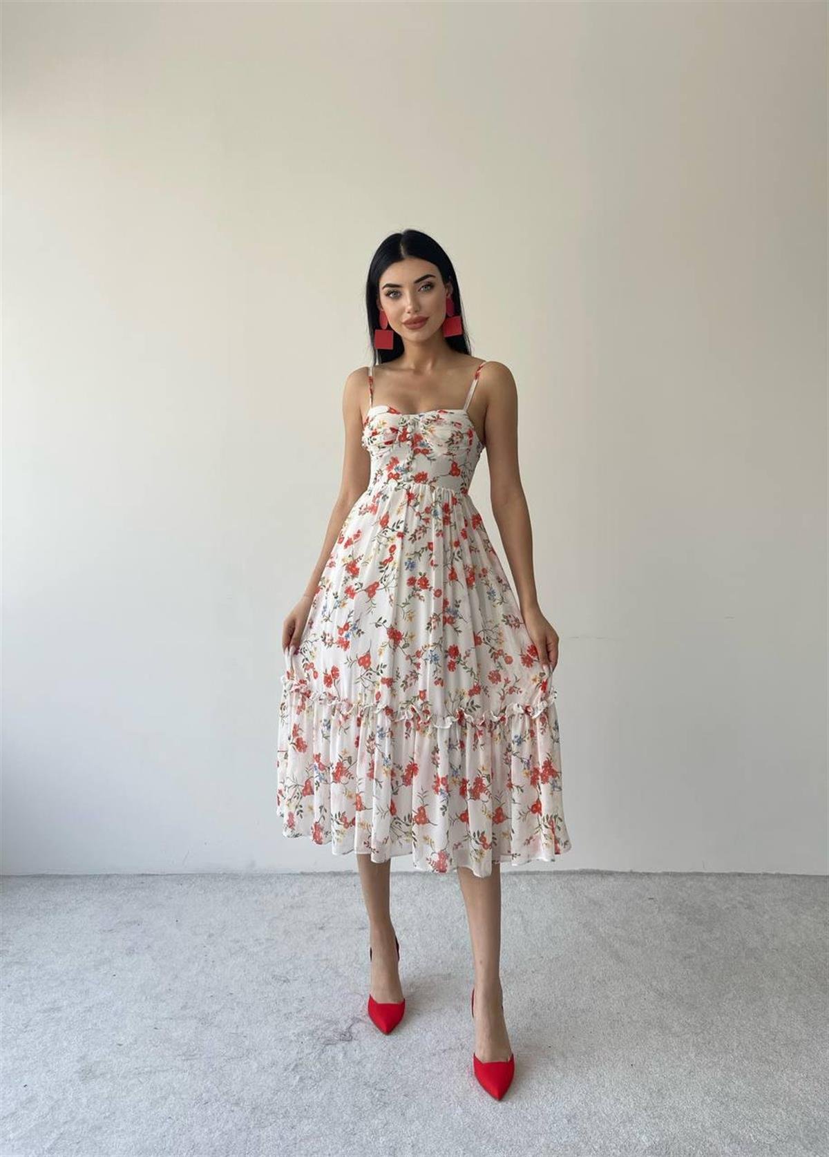 Aden Şifon Midi Askılı Elbise