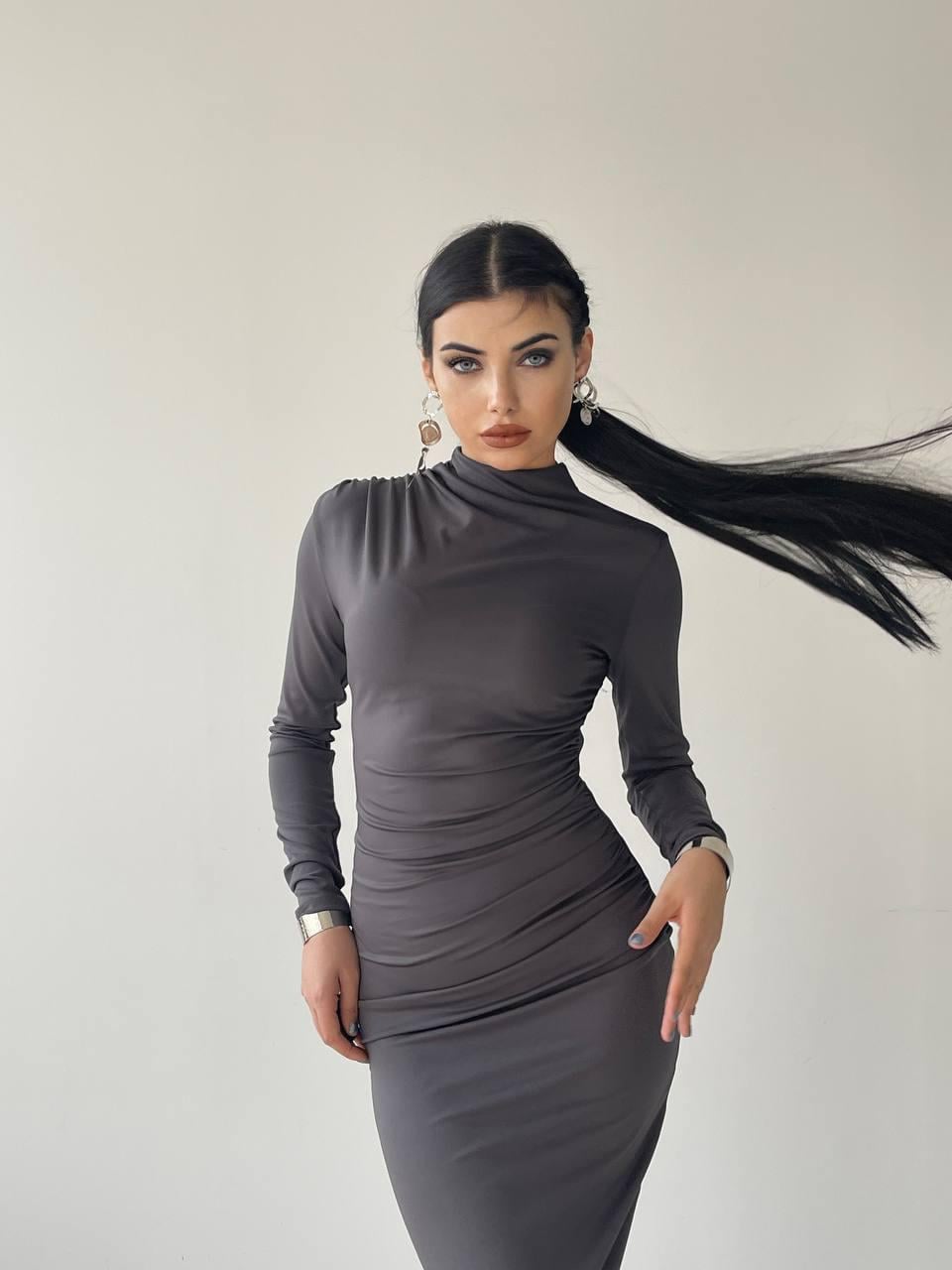 Afra Midi Elbise Gri