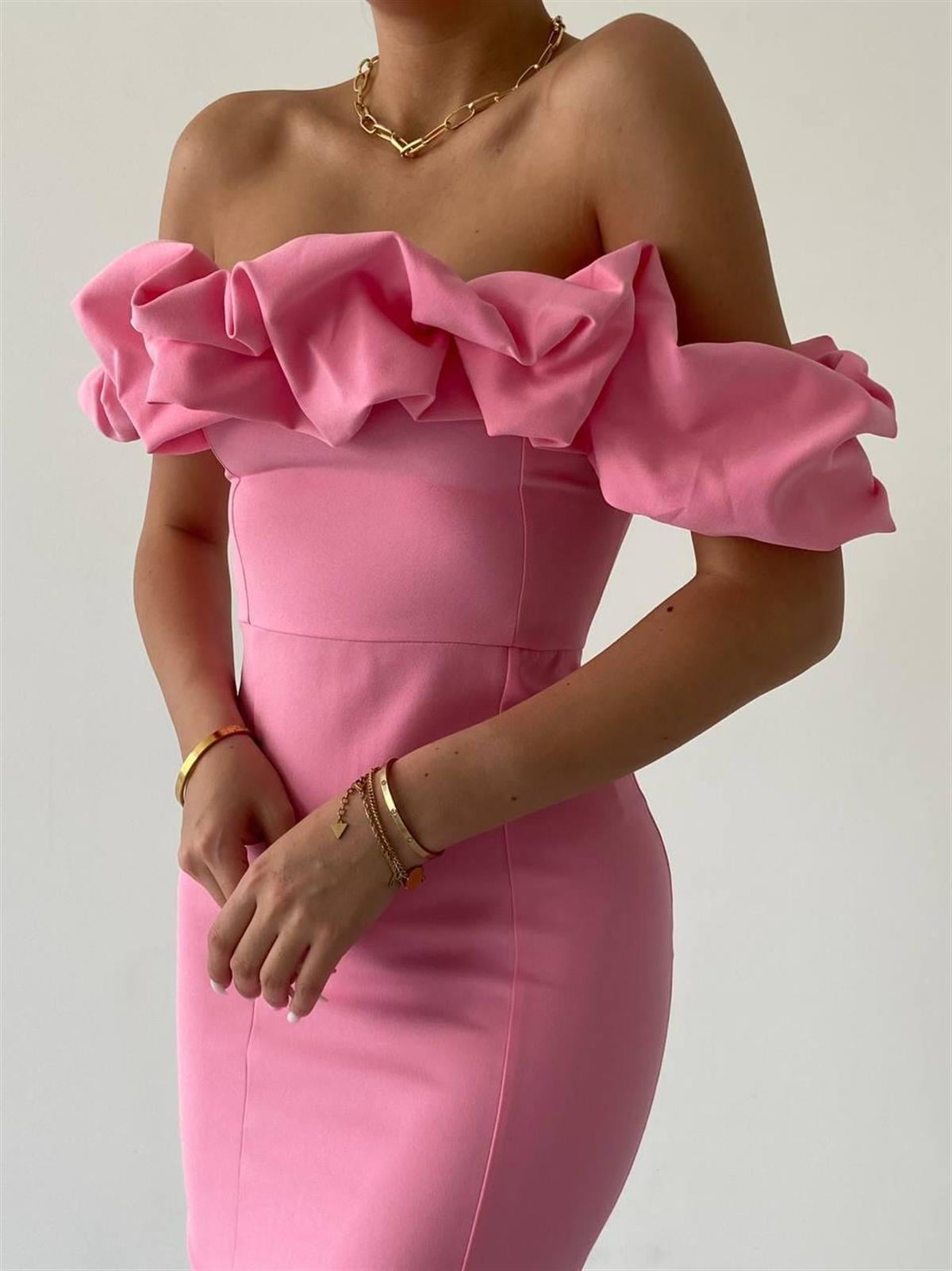 Amour Fırfır Detay Mini Elbise Pembe