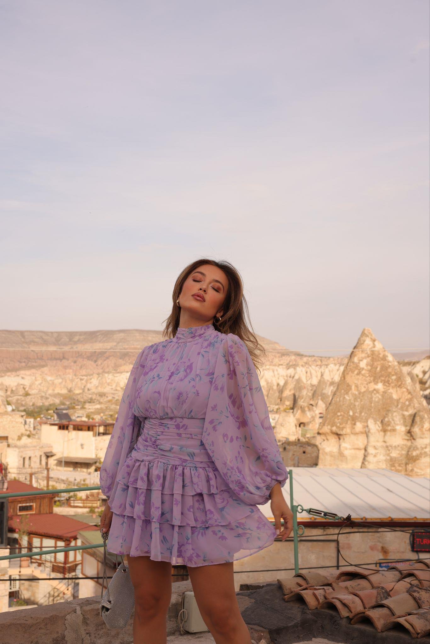 Anilda Mini Şifon Elbise Lila