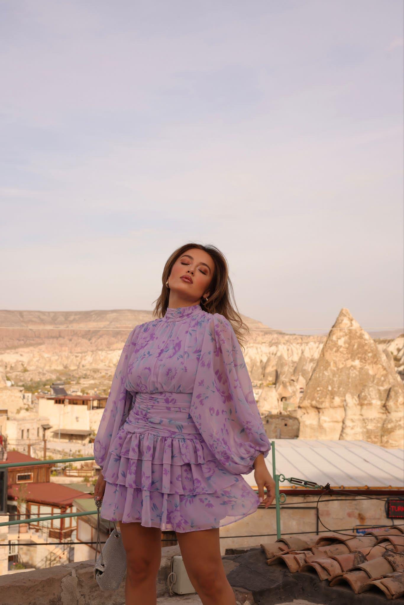 Anilda Mini Şifon Elbise Lila