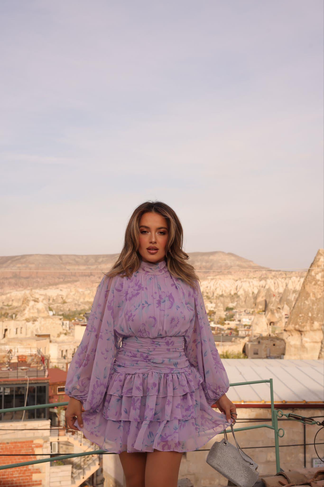 Anilda Mini Şifon Elbise Lila