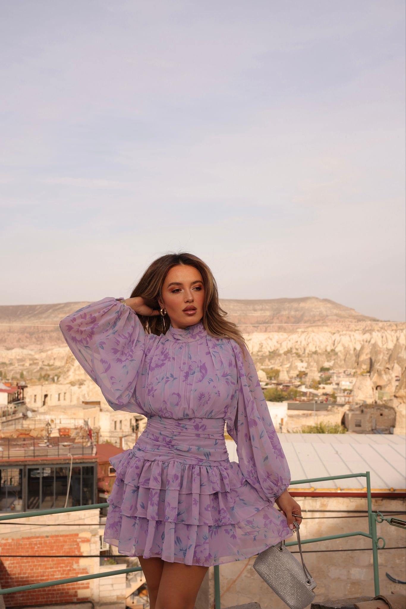 Anilda Mini Şifon Elbise Lila