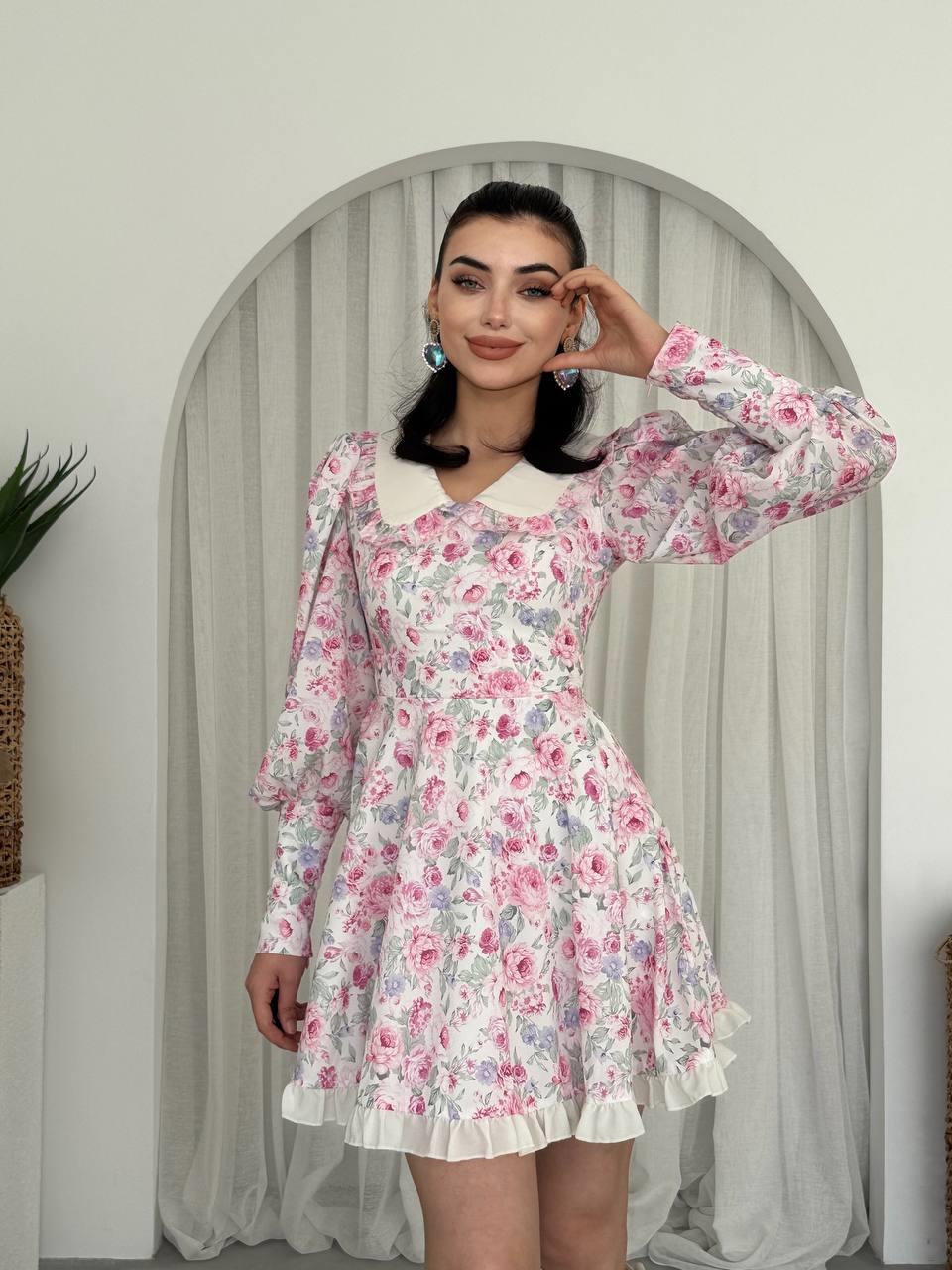 Bebe Yaka Mini Çiçekli Cadis Elbise | 