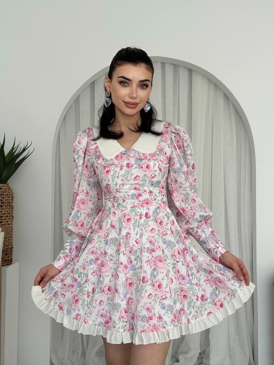 Bebe Yaka Mini Çiçekli Cadis Elbise | 