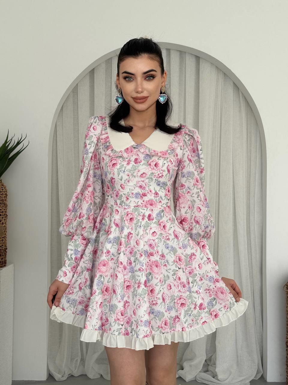 Bebe Yaka Mini Çiçekli Cadis Elbise | 