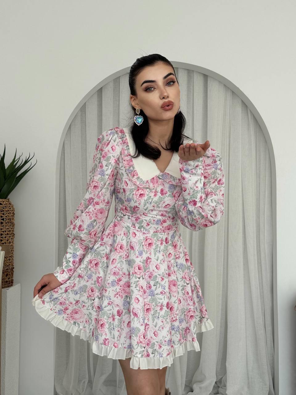 Bebe Yaka Mini Çiçekli Cadis Elbise | 