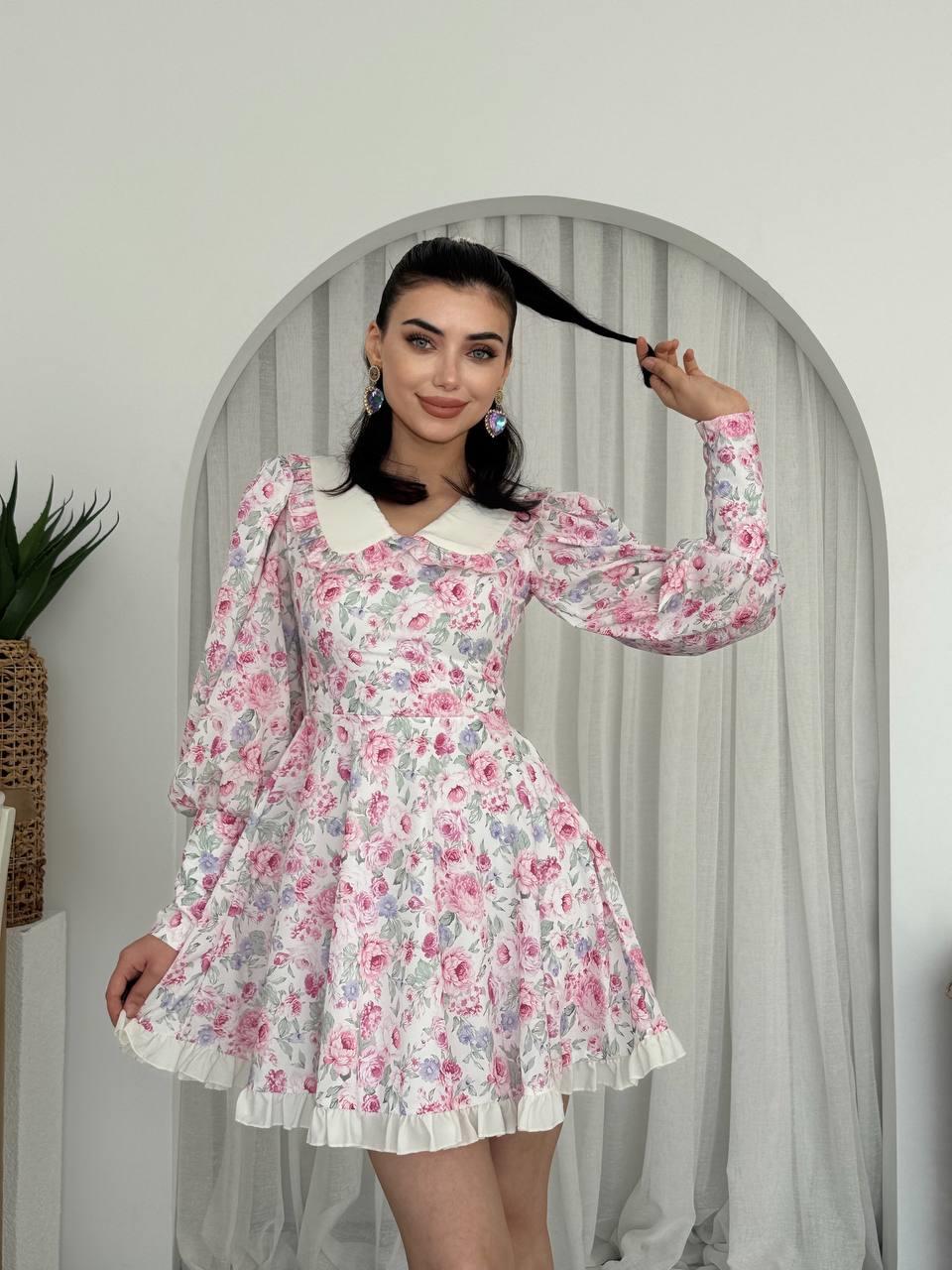 Bebe Yaka Mini Çiçekli Cadis Elbise | 