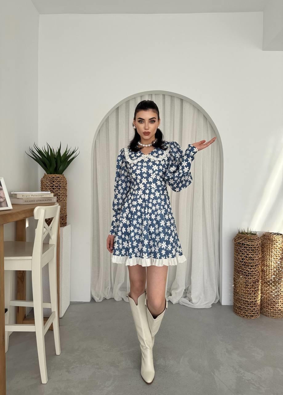 Bebe Yaka Papatya Desen Mini Elbise | 
