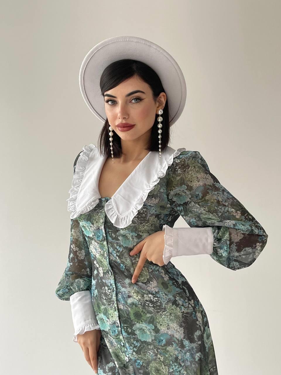 Bebe Yaka Şifon Green Elbise | 