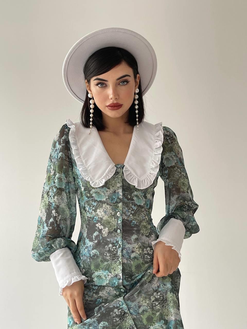 Bebe Yaka Şifon Green Elbise | 