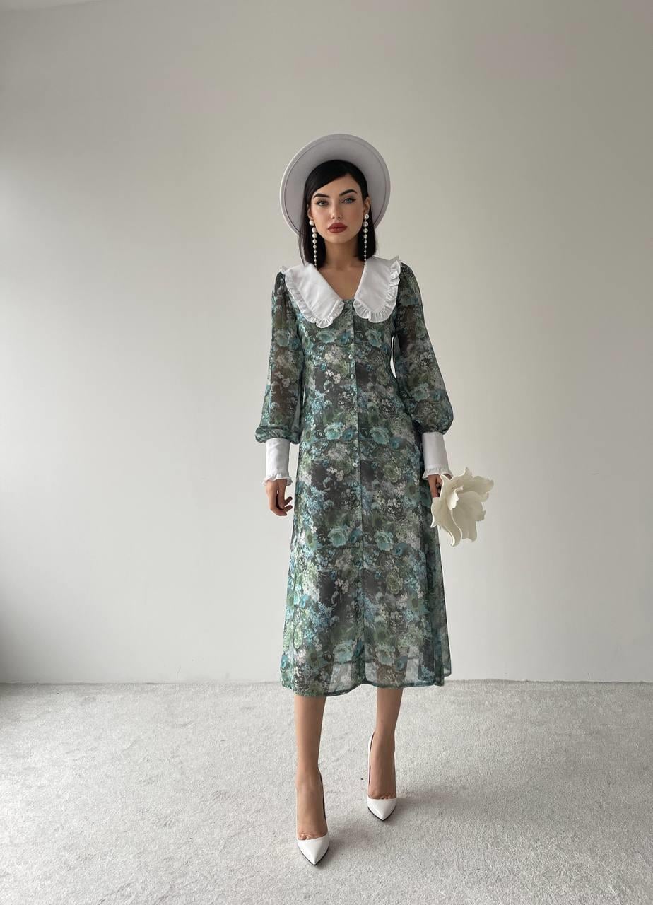 Bebe Yaka Şifon Green Elbise | 