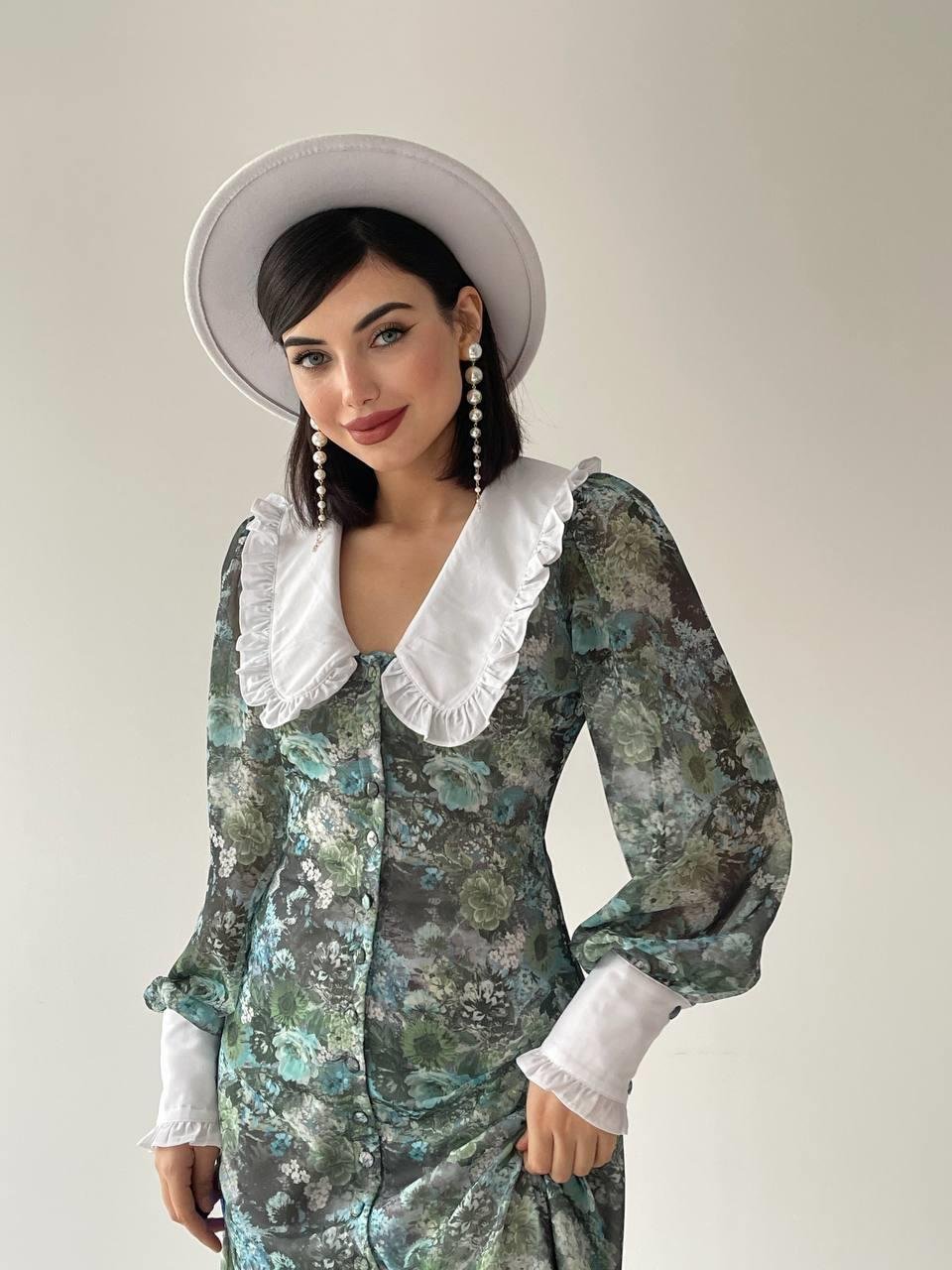 Bebe Yaka Şifon Green Elbise | 