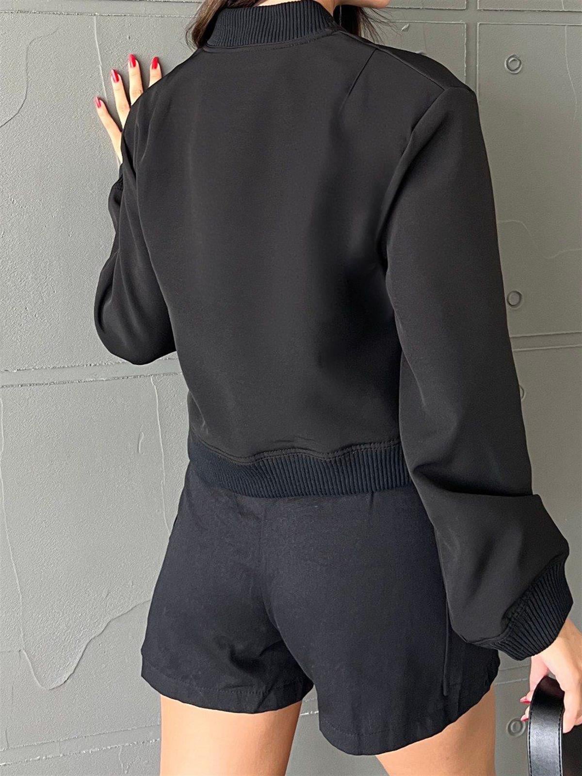 Bomber Geniş Cepli Basic Ceket Siyah