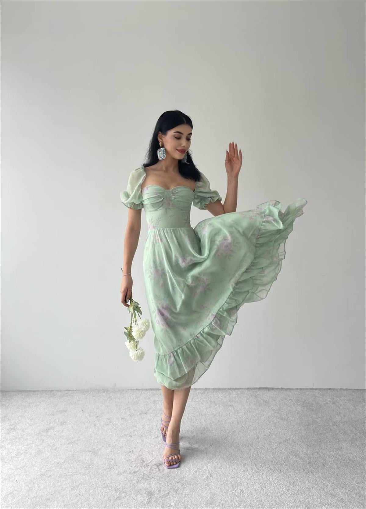 Candy şifon uzun elbise 