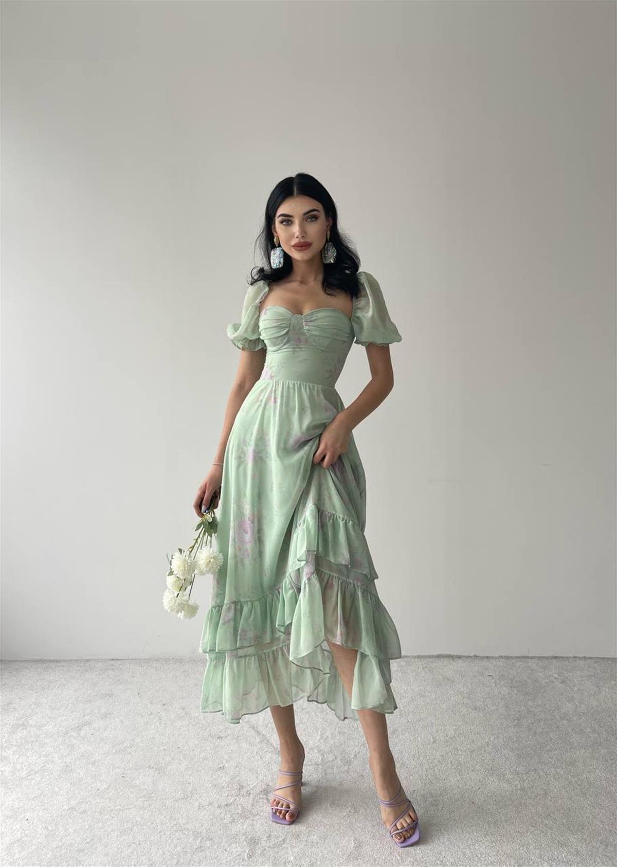 Candy şifon uzun elbise 