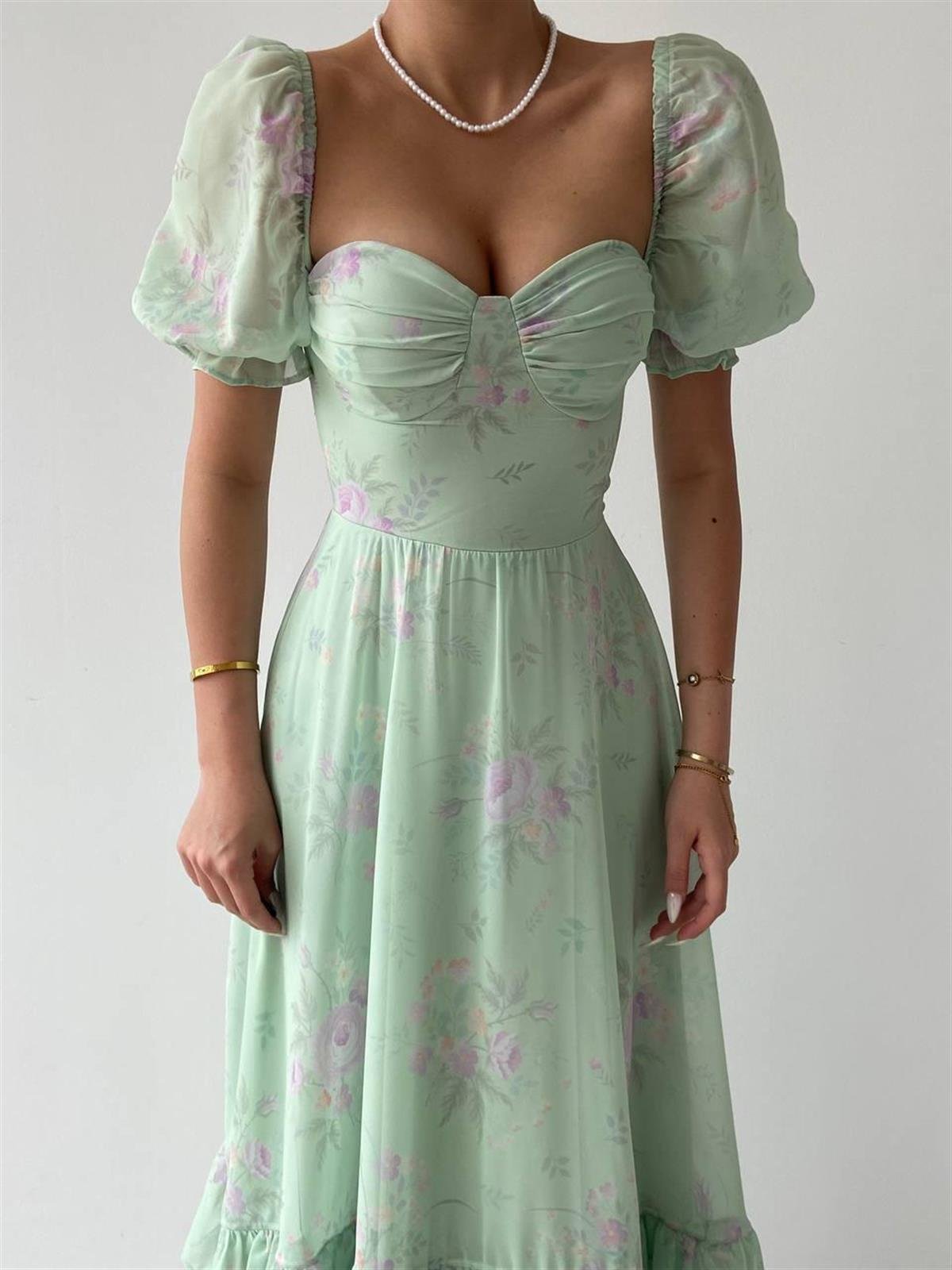 Candy şifon uzun elbise 