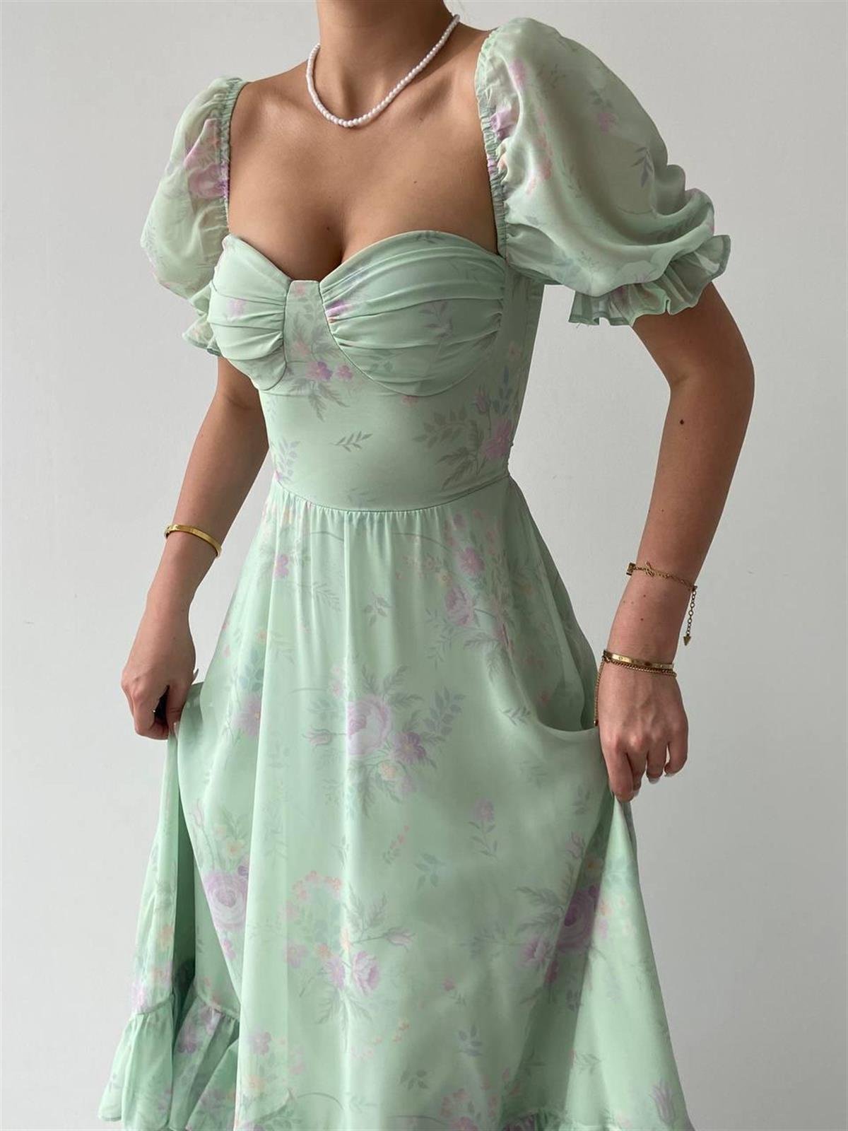 Candy şifon uzun elbise 