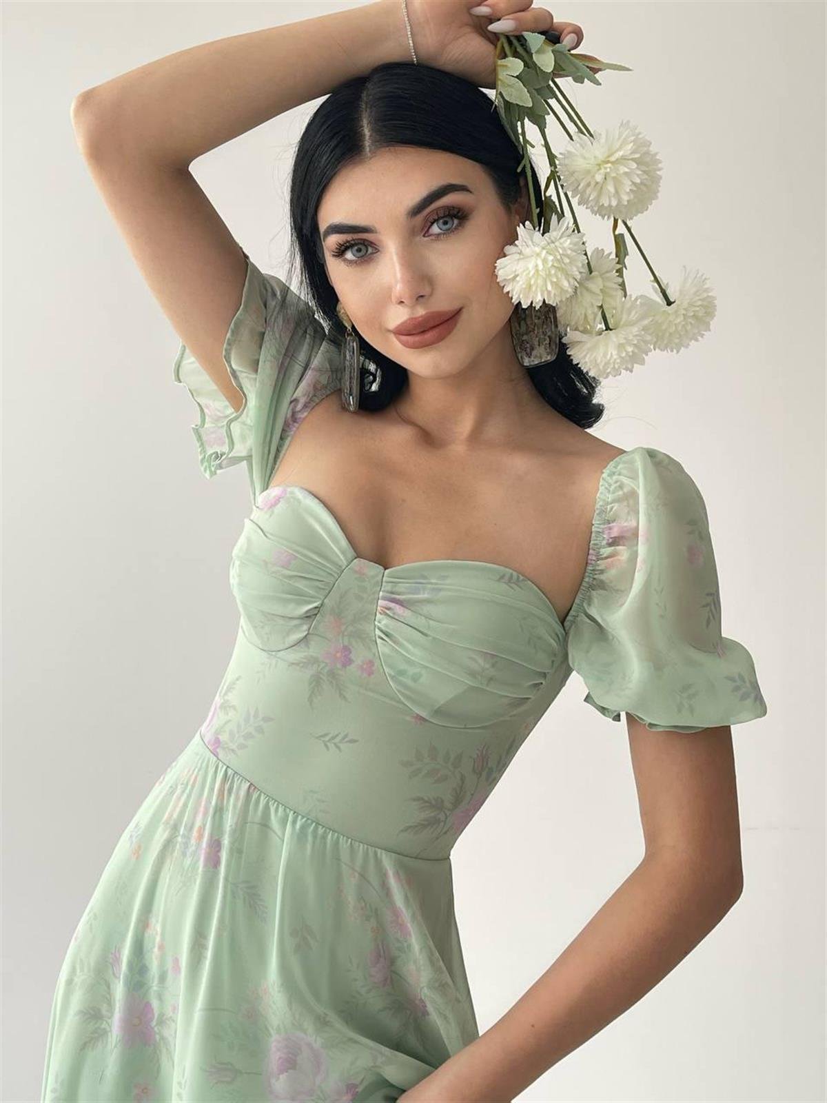 Candy şifon uzun elbise 