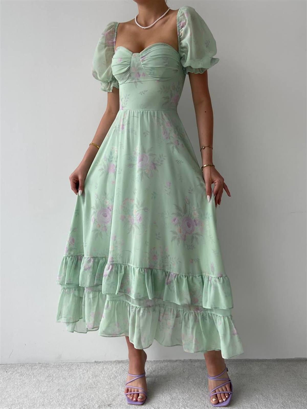 Candy şifon uzun elbise 