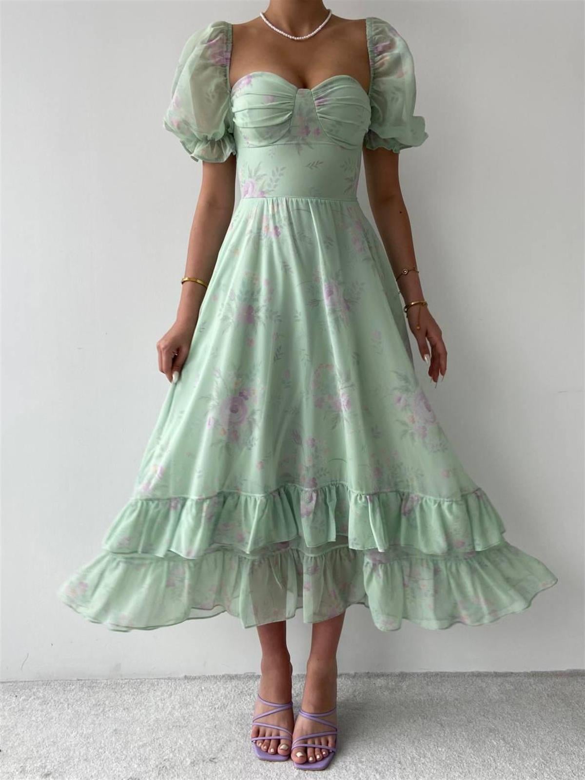 Candy şifon uzun elbise 