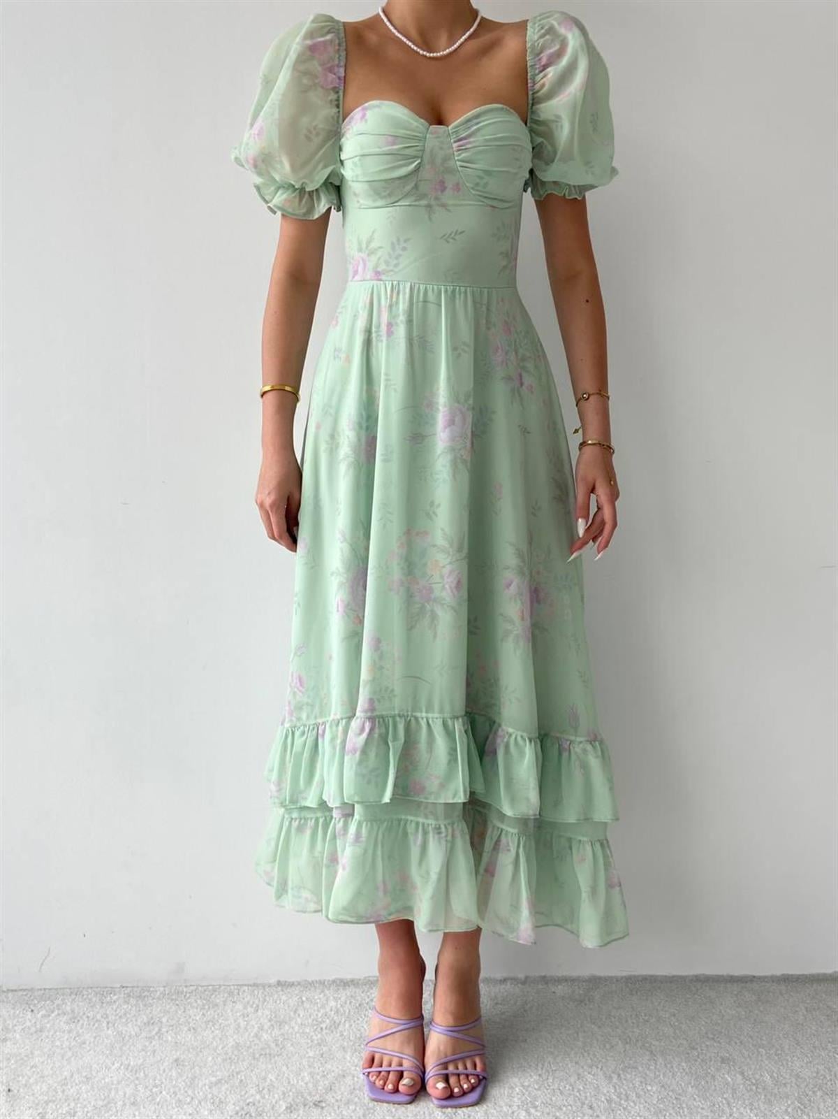 Candy şifon uzun elbise 