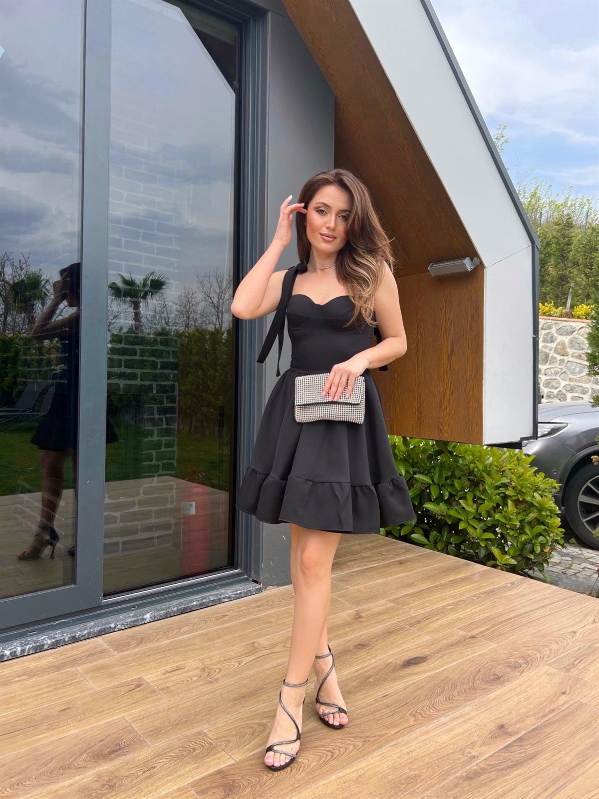 Champ Eteği Volanlı Mini Elbise 