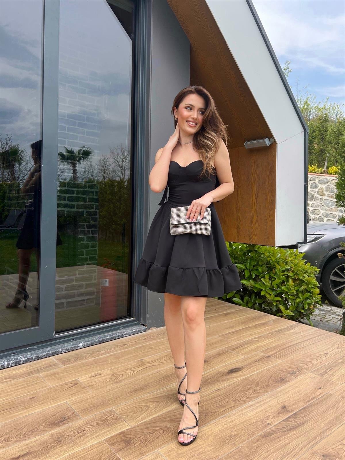 Champ Eteği Volanlı Mini Elbise 
