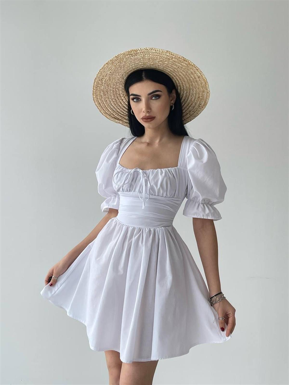 Chloe Poplin Mini Beyaz Elbise 