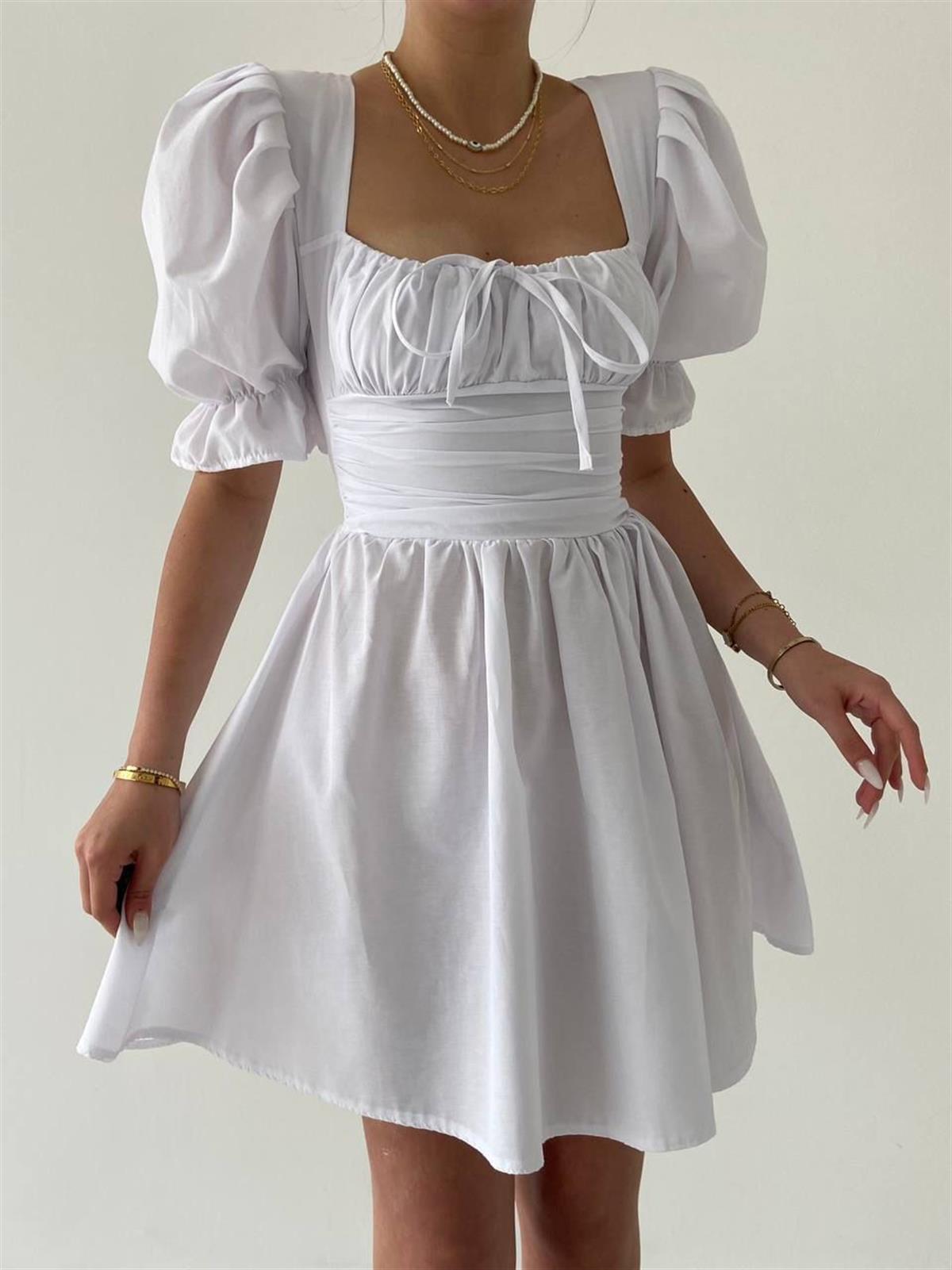 Chloe Poplin Mini Beyaz Elbise 