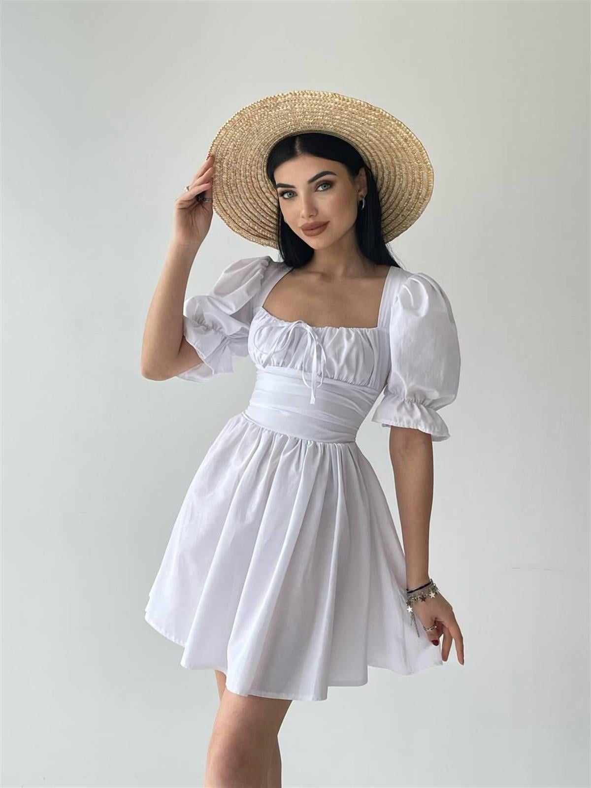 Chloe Poplin Mini Beyaz Elbise 