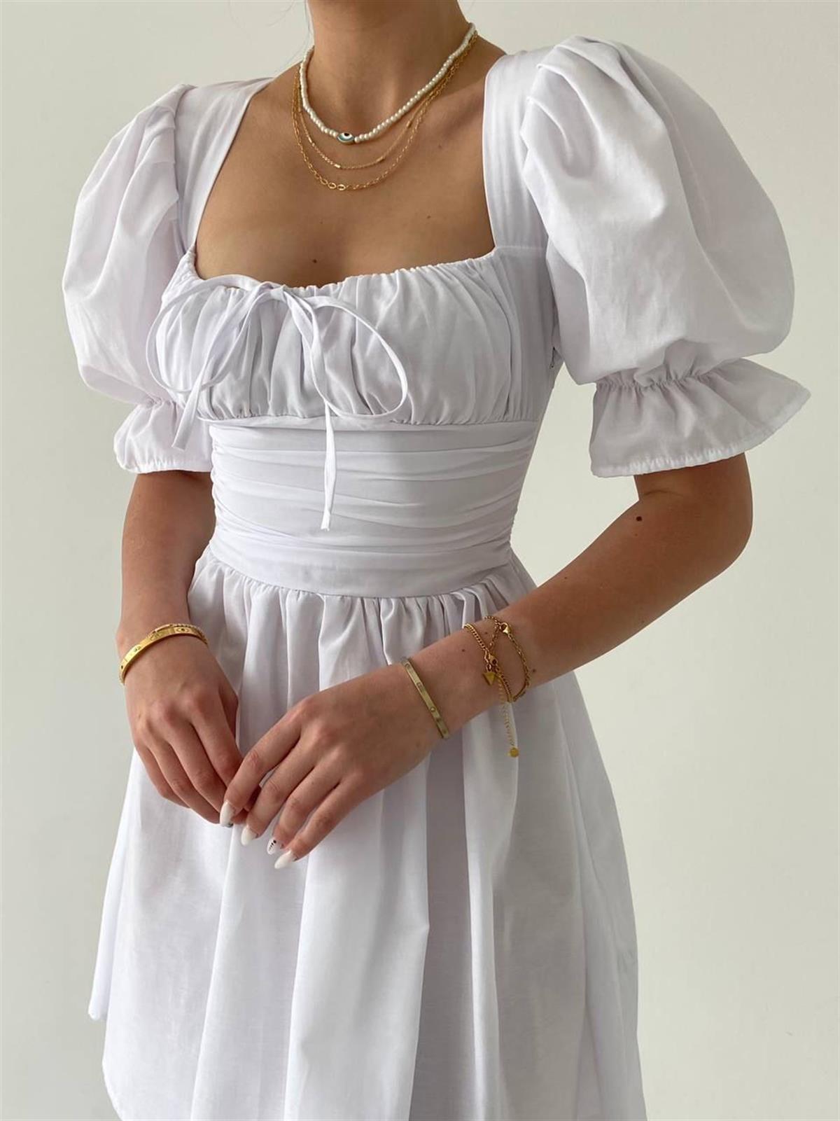 Chloe Poplin Mini Beyaz Elbise 