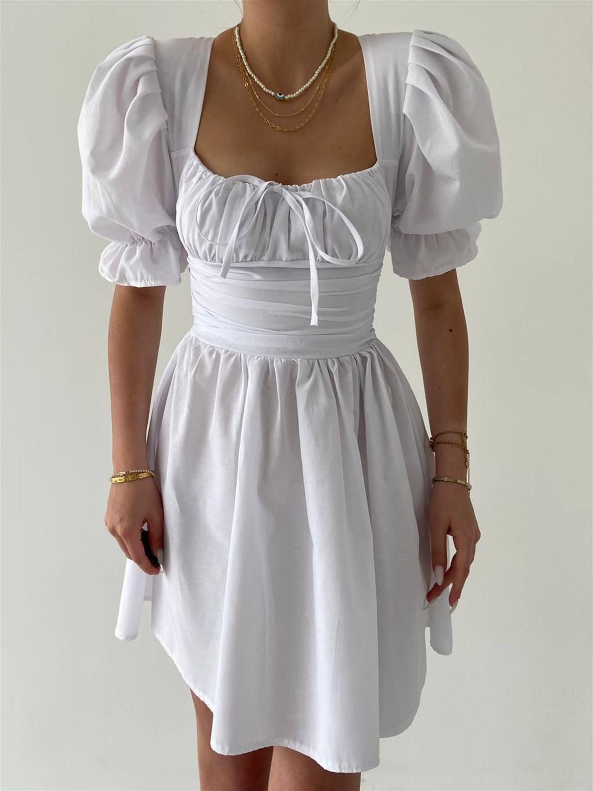 Chloe Poplin Mini Beyaz Elbise 