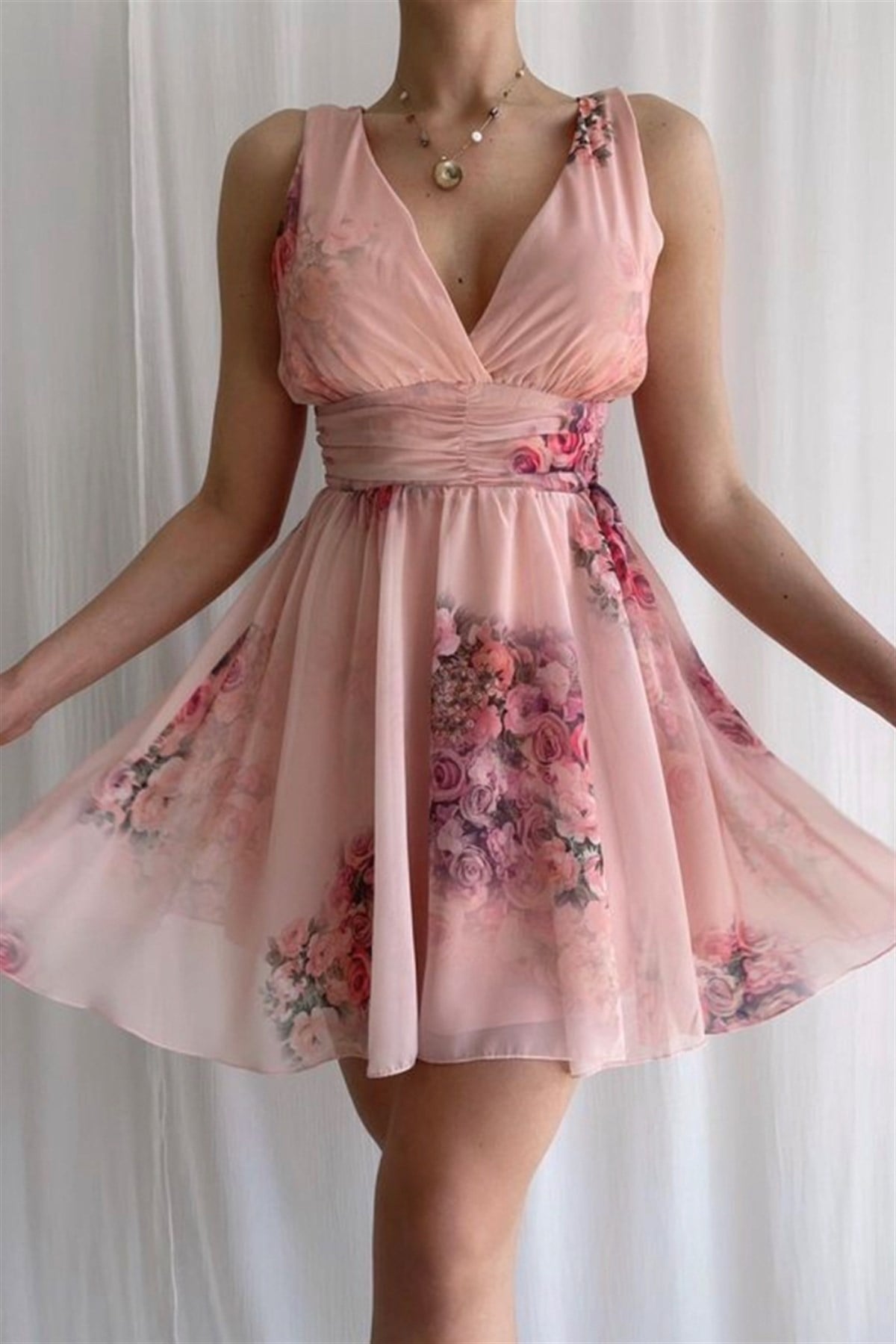 Çiçek Desen Sifon Elbise