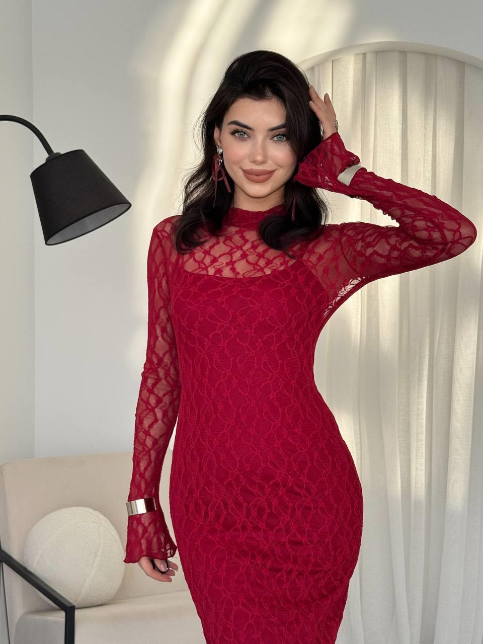 Dantel Astarlı Dina Midi Elbise | 