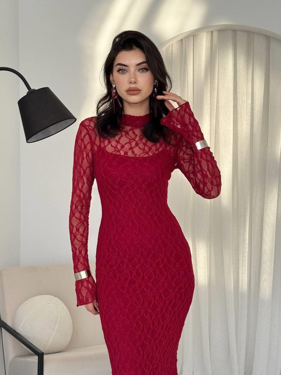 Dantel Astarlı Dina Midi Elbise | 