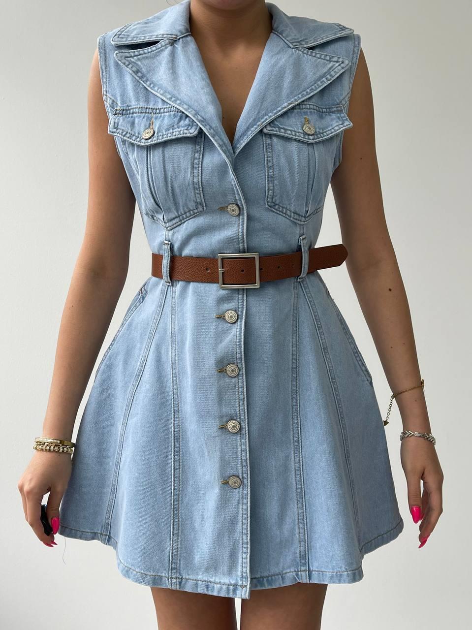 Denim Mini Kiloş Düğmeli Elbise | 